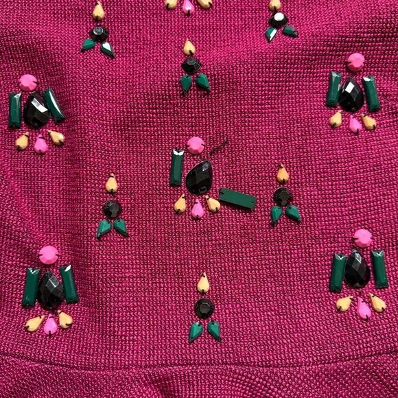 Sz Small Dolce Vita Pink Purple Peplum Beaded Quarter Sleeve Knit Blouse - Picture 4 of 7